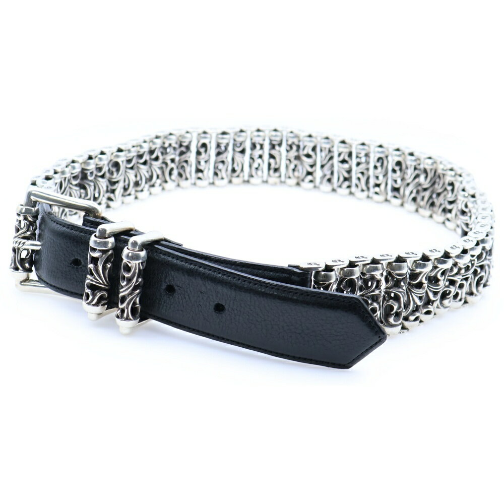 CHROME HEARTS(クロムハーツ) サイズ:32 BLT ROLLER LINK ローラー レザーベルト シルバー/ブラック【中古】【程度B】【カラーシルバー】【取扱店舗OneStyle原宿店】