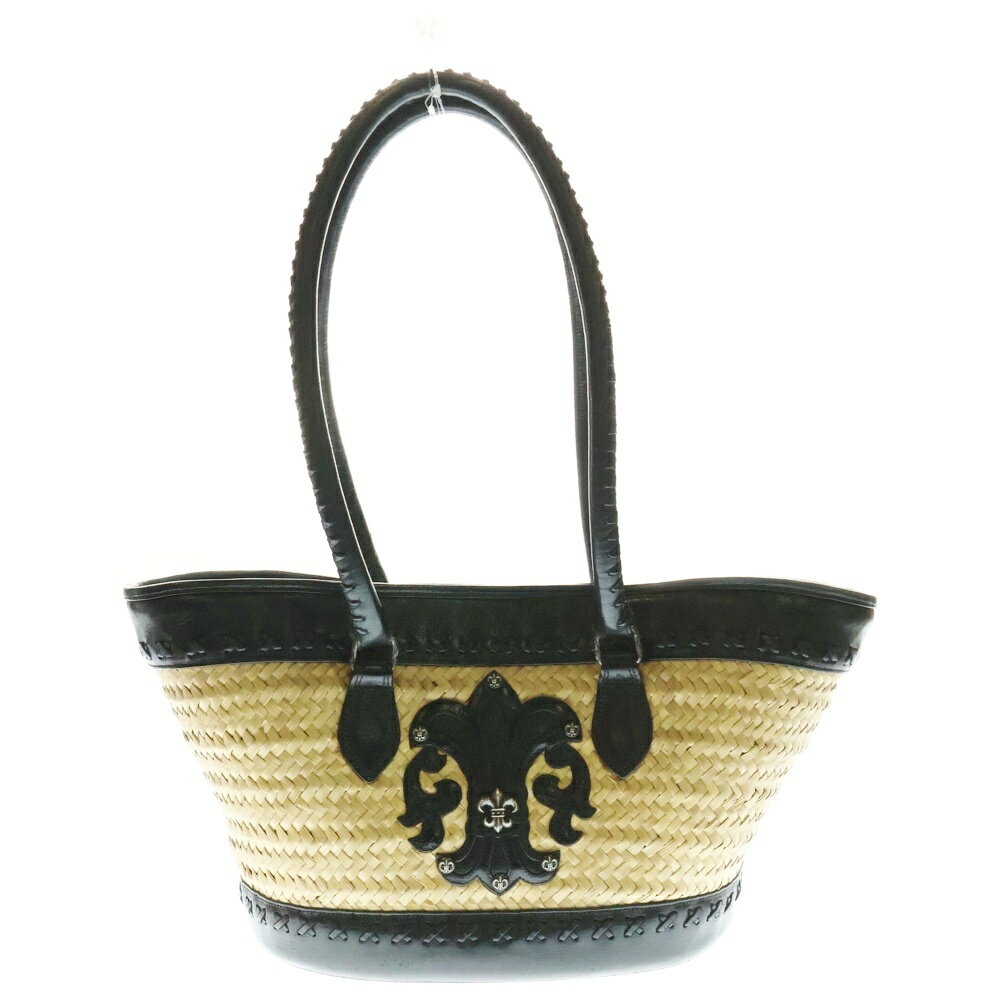 CHROME HEARTS(クロムハーツ) STRAW ストロー BSフレア レザー切替 トートバッグ カゴバッグ ブラック/ベージュ【中古】【程度B】【カラーブラック】【取扱店舗OneStyle新宿店】