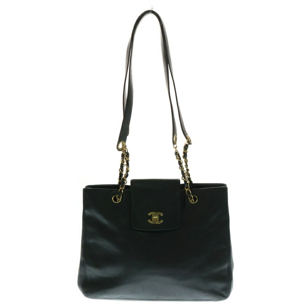 CHANEL(シャネル) スーパーモデル ココマーク キャビアスキン チェーンショルダー ゴールド金具 トートバッグ ブラック【中古】【程度B】【カラーブラック】【取扱店舗BRING心斎橋店】