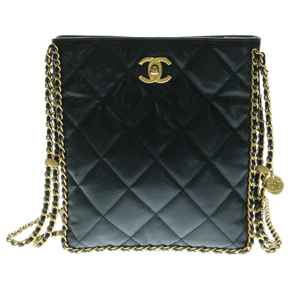 CHANEL(シャネル) マトラッセ ショッピングバッグ スモール チェーンバッグ ブラック ゴールド金具 キャビアスキン AS3470【中古】【程度A】【カラーブラック】【取扱店舗BRING心斎橋店】