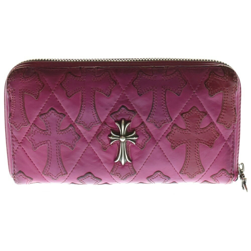 CHROME HEARTS(クロムハーツ) REC F ZIP2 セメタリーキルテッド CHクロス 長財布 ピンク【中古】【程度B】【カラーピンク】【取扱店舗BRING札幌店】