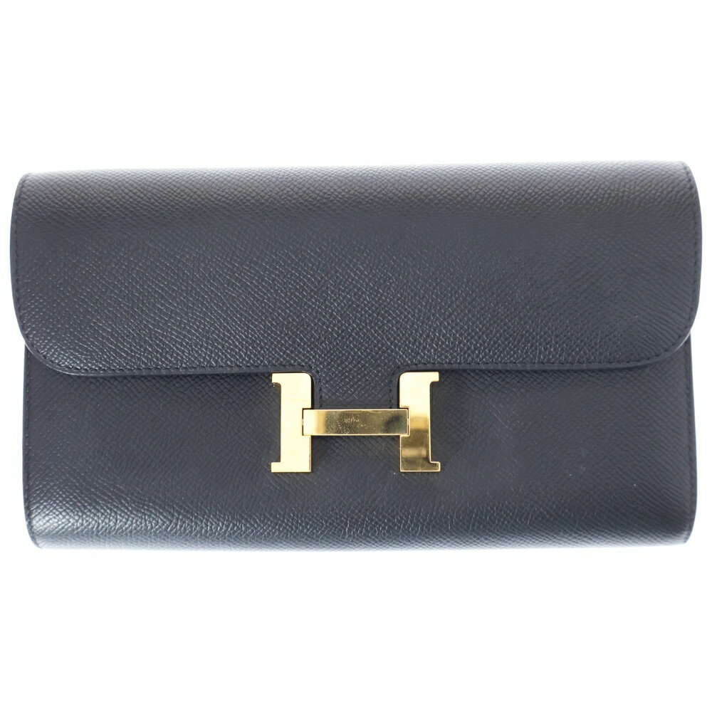 HERMES(エルメス) コンスタンストゥーゴー エプソン ショルダーレザーロングウォレット 長財布 ブラック GD金具 W刻印【中古】【程度A】【カラーブラック】【取扱店舗新宿】