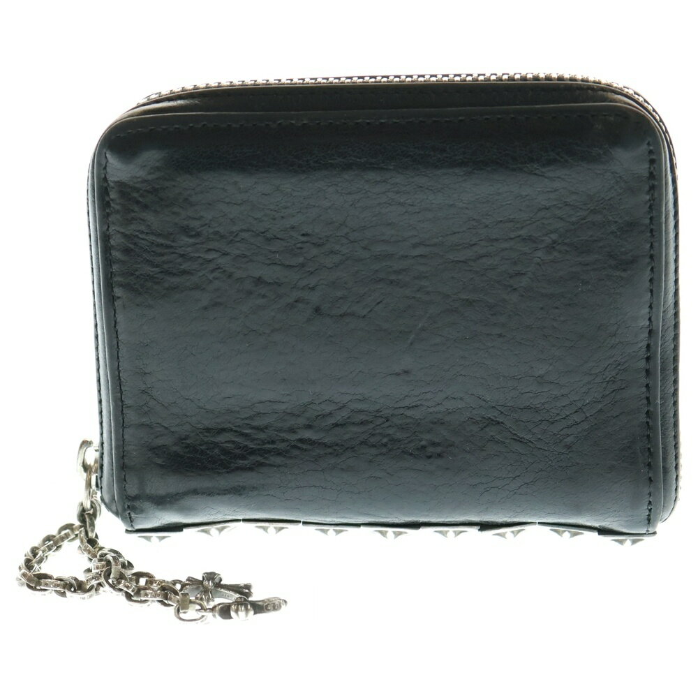 CHROME HEARTS(クロムハーツ) 3 SIDE ZIP 3サイドジップ サイドピラミッドスタッズレザーウォレット財布 ブラック/シルバー【中古】【程度B】【カラーブラック】【取扱店舗BRING梅田茶屋町店】