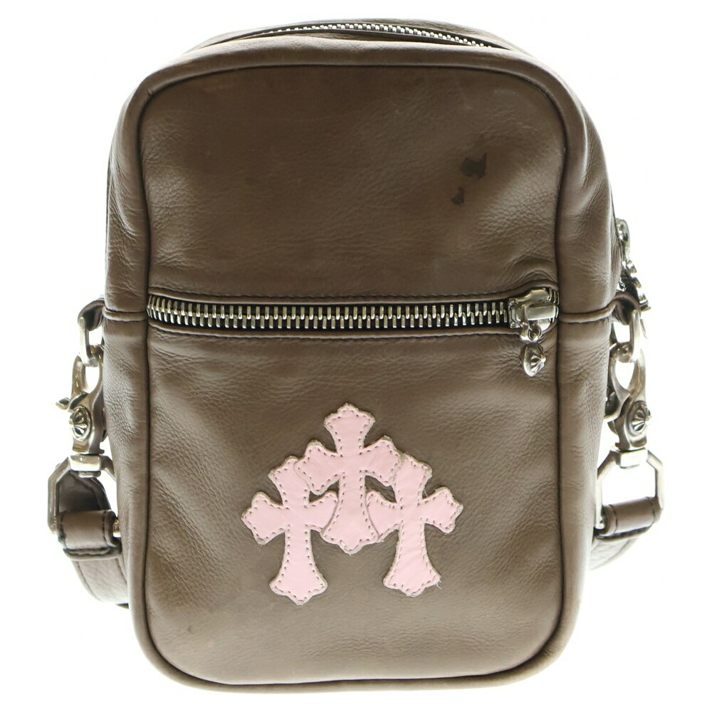 CHROME HEARTS(クロムハーツ) TAKA MINI LTHR タカミニ セメタリークロス クロスパッチ レザーショルダーバッグ ブラウン/ピンク【中古】【程度C】【カラーブラウン】【取扱店舗BRING京都河原町店】