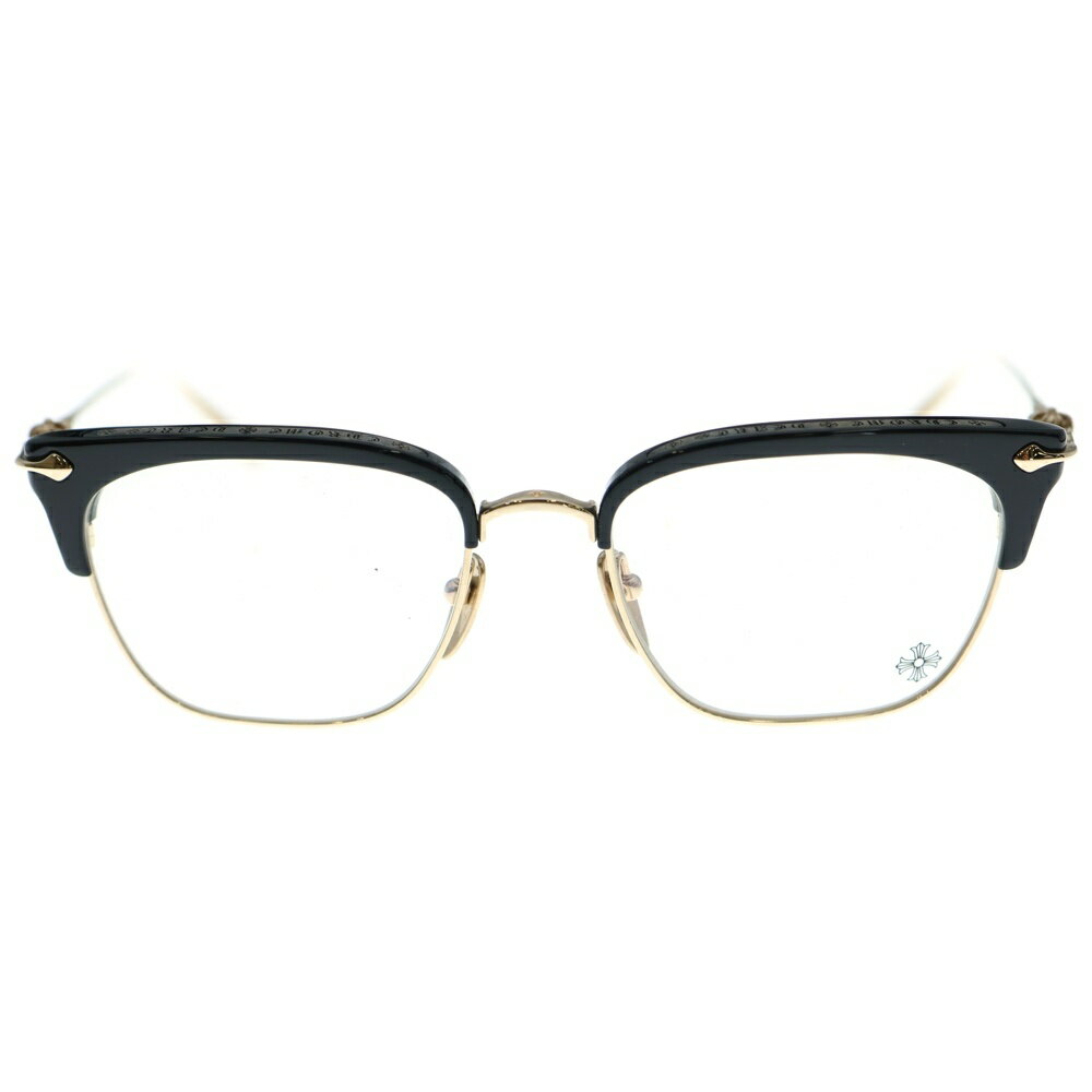 CHROME HEARTS(クロムハーツ) サイズ:54□19-148 SLUNTRADICTION クロスボール ハーフリム スクエア 眼鏡 サングラス アイウェア ブラック/ゴールド【中古】【程度B】【カラーブラック】【取扱店舗原宿】