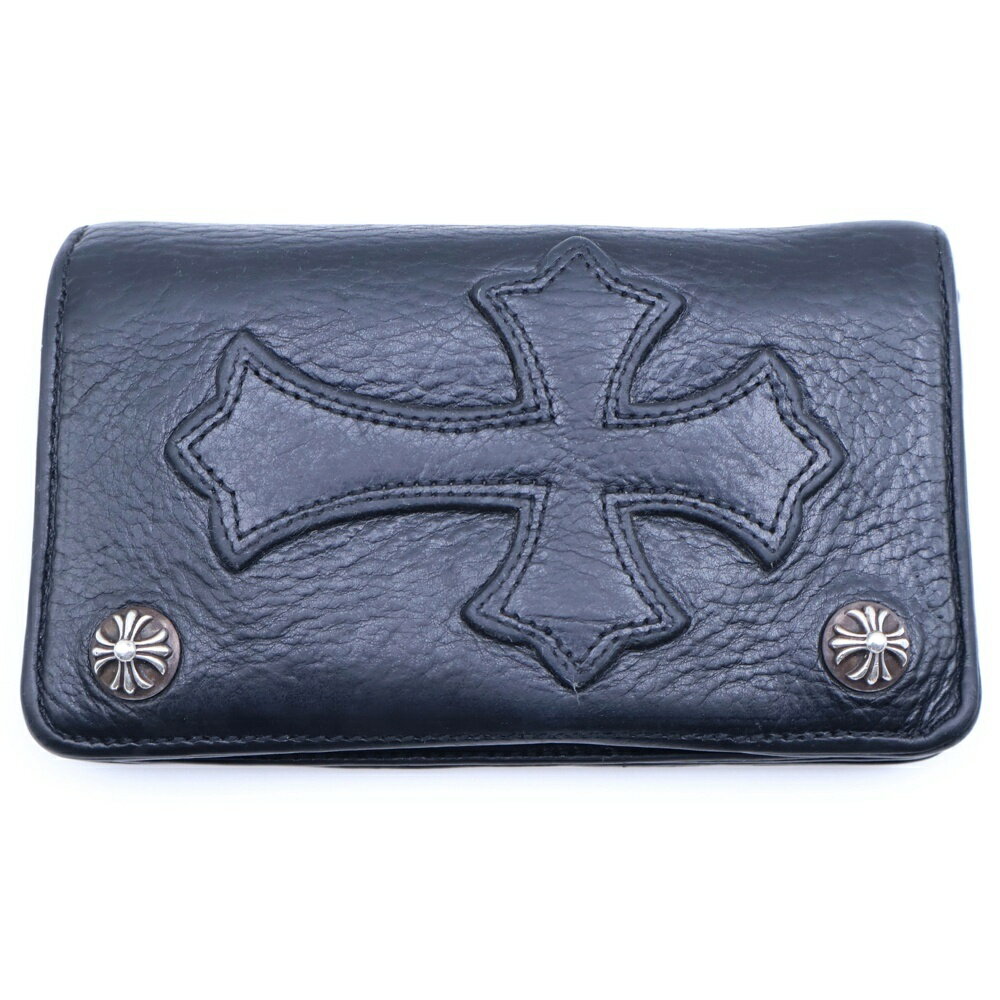 CHROME HEARTS(クロムハーツ) 1ZIP CROSS PATCH 1ジップ クロスパッチ クロスボタン レザーウォレット 財布 ブラック【中古】【程度B】【カラーブラック】【取扱店舗WASTE_NOT名古屋店】