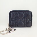 クリスチャンディオール【CHRISTIAN DIOR】カナージュラムレザーコインケース小銭入れブラックチャーム付【中古】