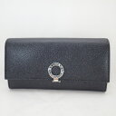 ブルガリ【BVLGARI】ロゴクリップレザー二つ折り長財布ブラックかぶせ【中古】