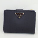 プラダ【PRADA】ナイロンxレザーファスナー小銭入れ二つ折り財布ブラック*1ML018【中古】