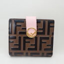 フェンディ【FENDI】 ズッカ柄 レザーファスナー小銭入れ二つ折り財布 コンパクト財布 *8M0386 【中古】