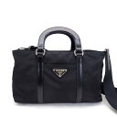 プラダ【PRADA】ナイロンxレザー2WAY斜め掛けショルダーバッグハンドバッグTESSUTO+VITELブラック*BN1052【中古】