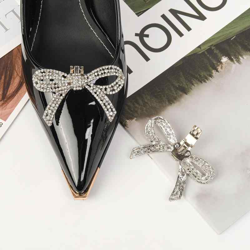 靴装飾品 レディース シューズアクセサリー 取り外し可能 蝶結び ジルコニア 靴飾り ハイヒール サンダル 金属製 デコレーション 日常使い カジュアル かわいい(x2)