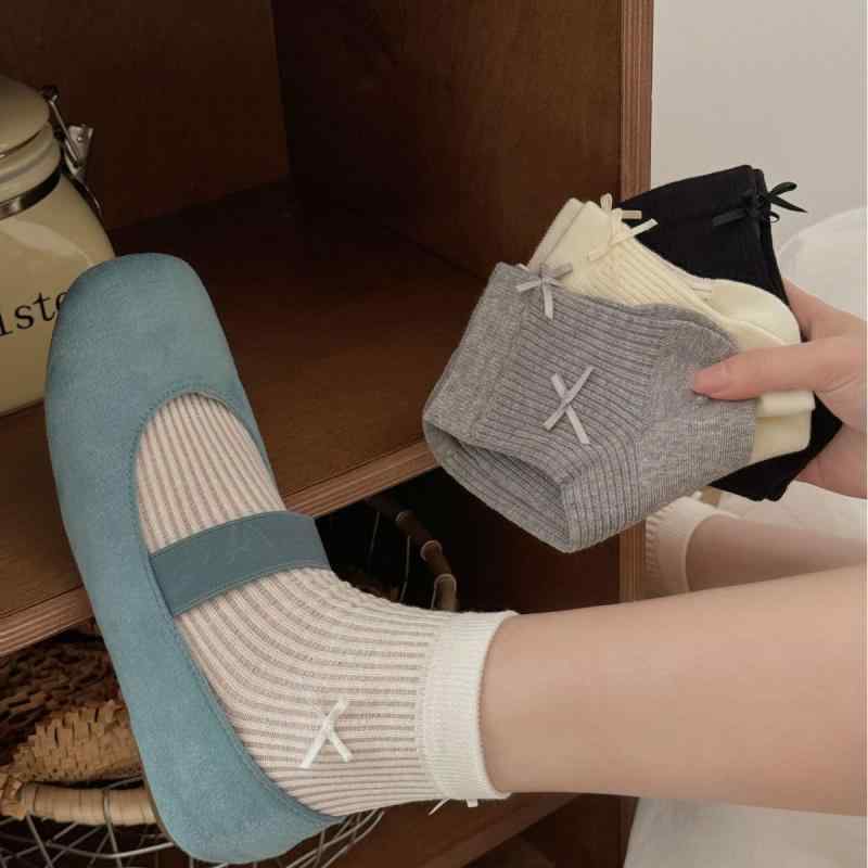 靴下 レディース 春夏 メッシュ 通気性 蝶結び コットン混紡 短い 薄手 白 オフホワイト ライトグレー ブラック ライトブルー(x2)