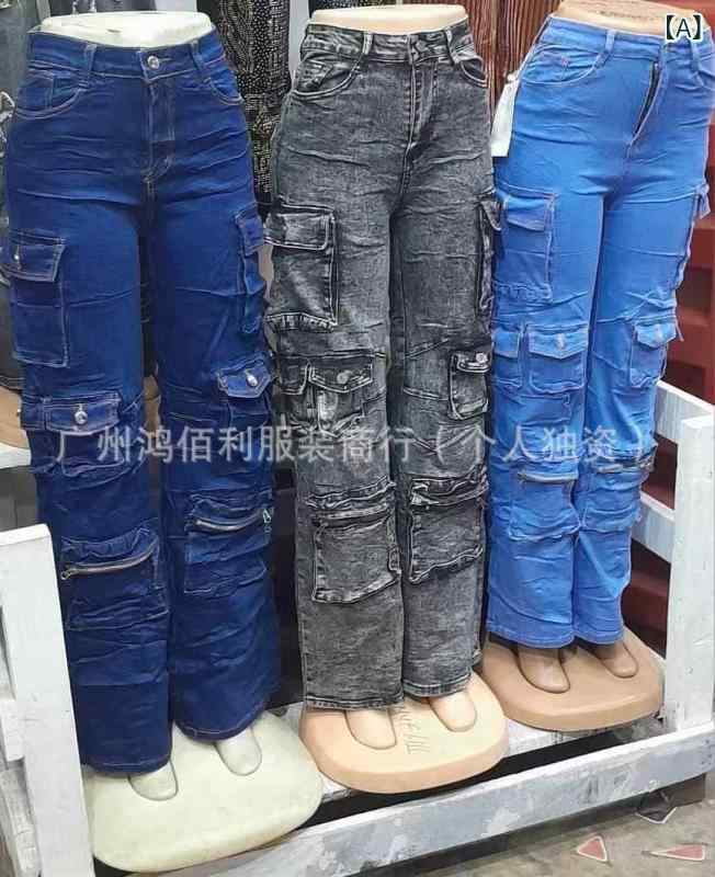 ジーンズ レディース カーゴパンツ ワークパンツ デニムパンツ 高見え 高身長 ゆったり ストリート カジュアル スタイル ポケット付き 春夏(x50)