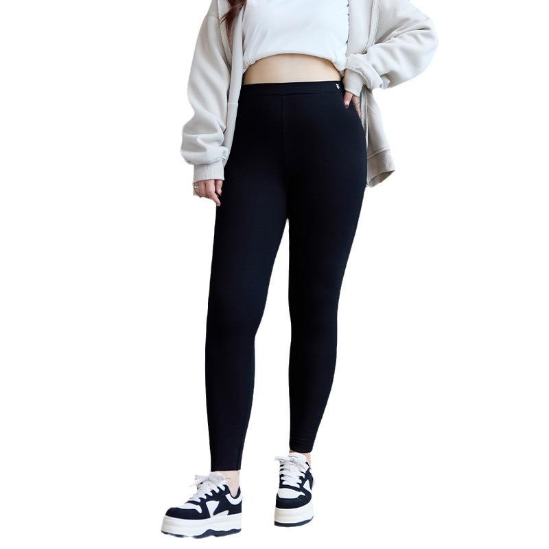 レギンス レディース 大きいサイズ 綿混 高伸縮性 美脚効果 9分丈 スキニーパンツ 黒 グレー 無地 薄手 高弾性 春秋(x2)