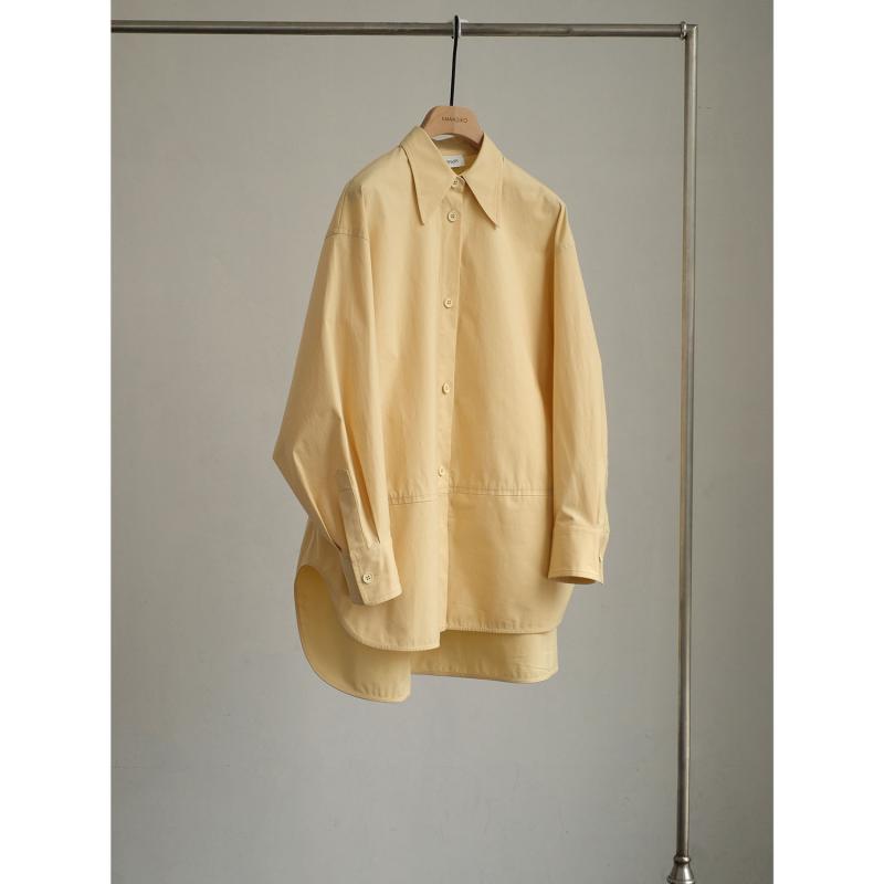 シャツ レディース イタリア製綿 前短後長 ゆったりシルエット トップス 長袖 襟付き 無地 黄色 通勤