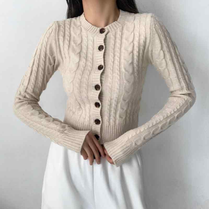 カーディガン レディース ニットカーディガン ショート丈 トップス 長袖 丸首 無地 ボタン留め リサイクル繊維 ポリエステル混紡 スリムフィット 普段使い 街頭 深グレー 米杏色 紺色