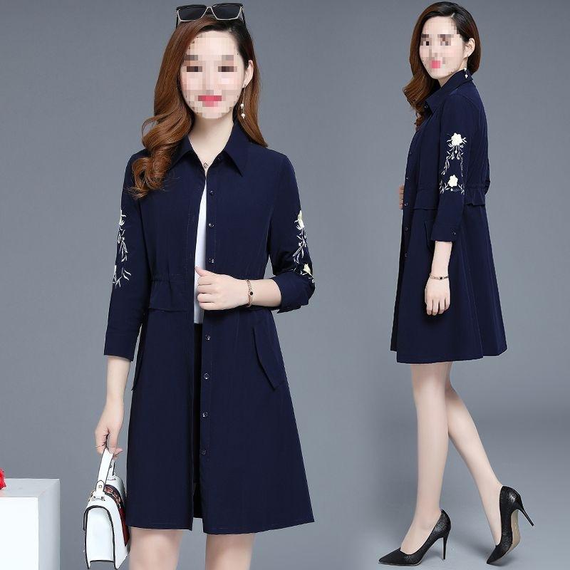 コート レディース スプリングコート ゆったり 体型カバー ミドル丈 刺繍 刺しゅう シャニール 伸縮性 エレガント ミセス コーヒー色