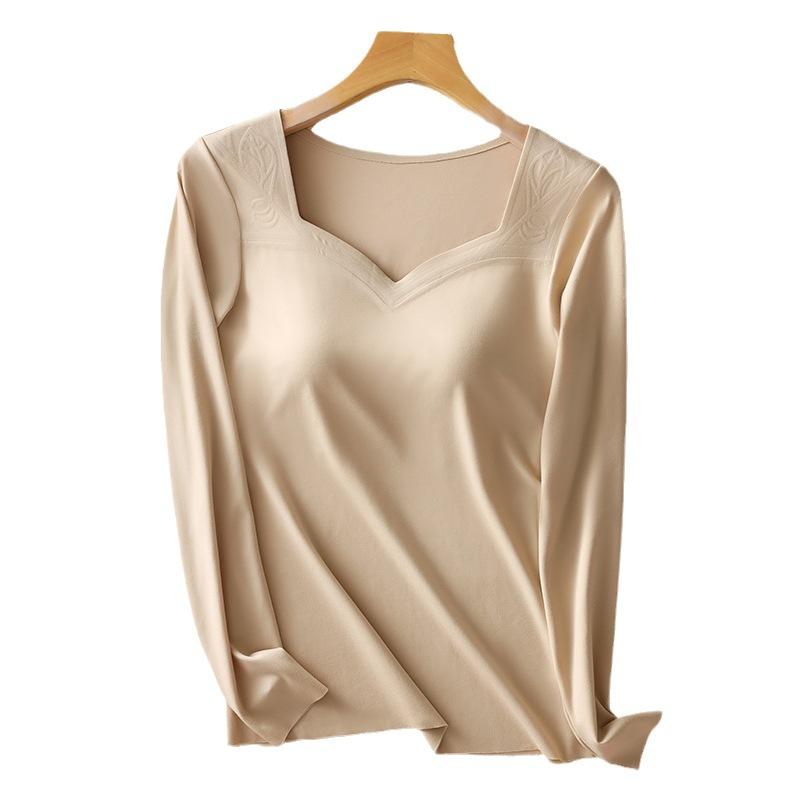 インナー レディース 長袖 秋冬 ブラトップ付き 肌着 保温 接触冷感 Vネック 薄手 あったか 無縫製 女性用