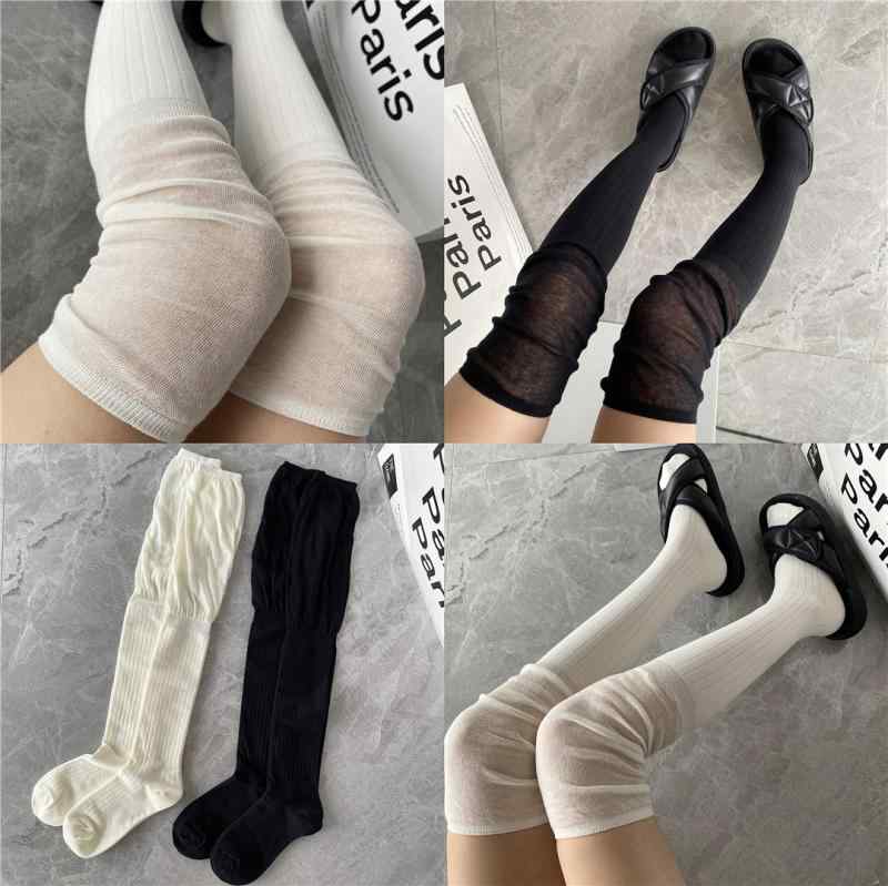靴下 レディース ニーハイソックス モーダル 接触冷感 抗菌 吸汗 リブ編み 切り替え 黒 アイボリー2