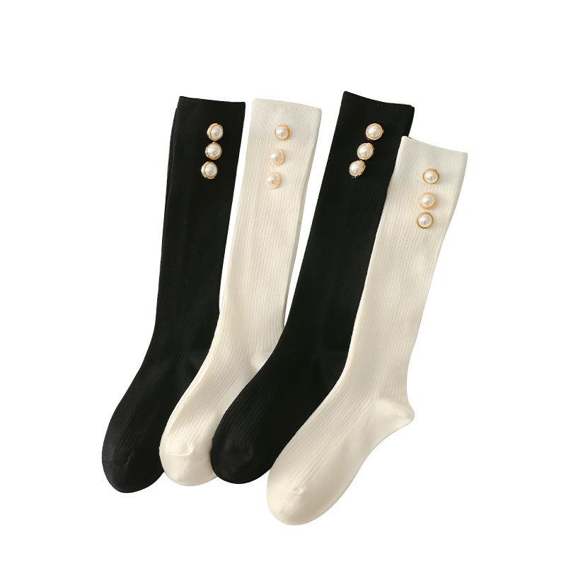 靴下 レディース 春秋 婦人用 ソックス 無地 吸汗 防臭 小腿丈 コットン混紡 カジュアル 普段使い 小腿丈 黒 白2