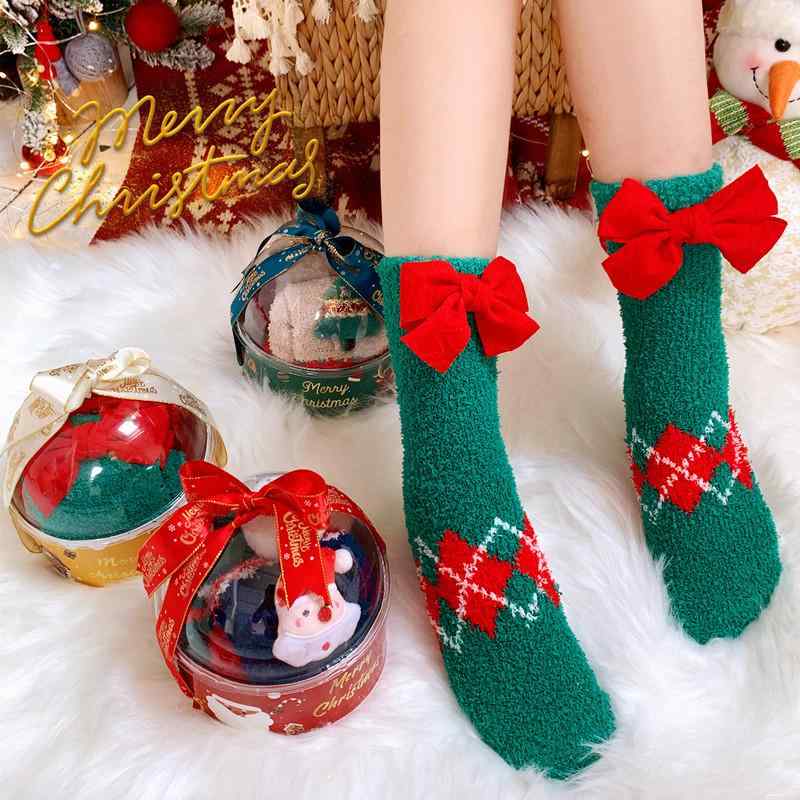 靴下 レディース クリスマス ギフト 厚手 ニット ソックス かわいい ルームソックス 暖かい 防寒 女性用 部屋着 冬 珊瑚マイヤー 靴下2