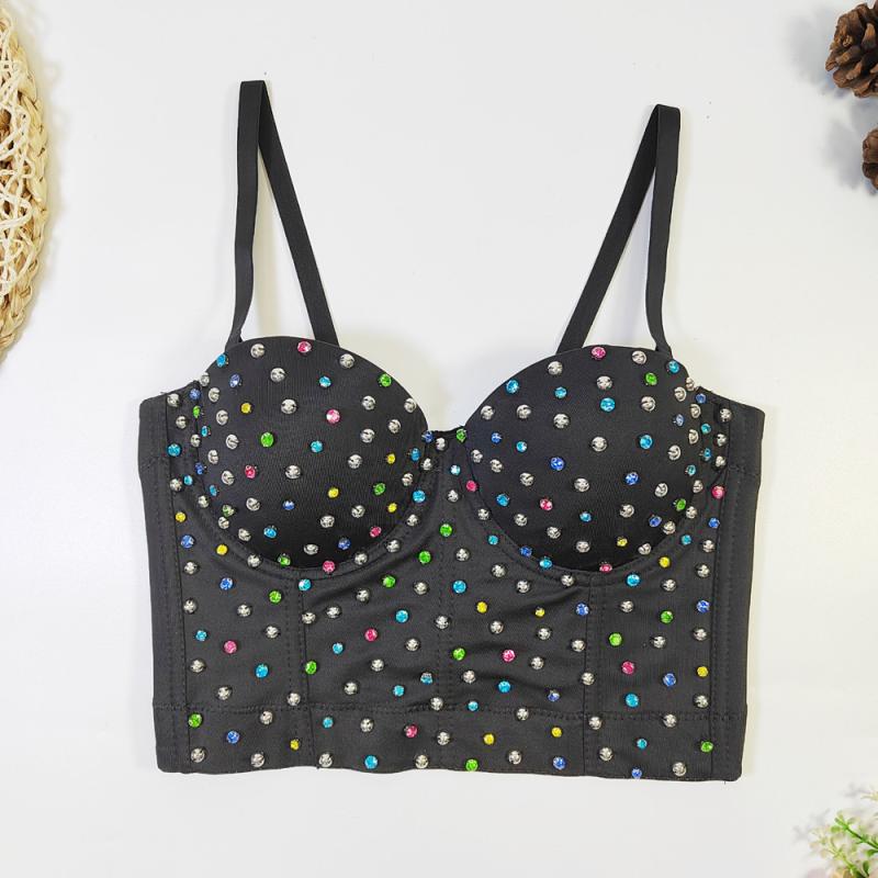 キャミソール レディース グリッター ビジュー チューブトップ ビスチェ クラブ ダンス 露出対策 ブラック 3/4カップ 盛りブラ 美胸効果 快適 着心地 伸縮性2