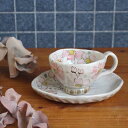 粉引色桜・紅　コーヒー碗皿