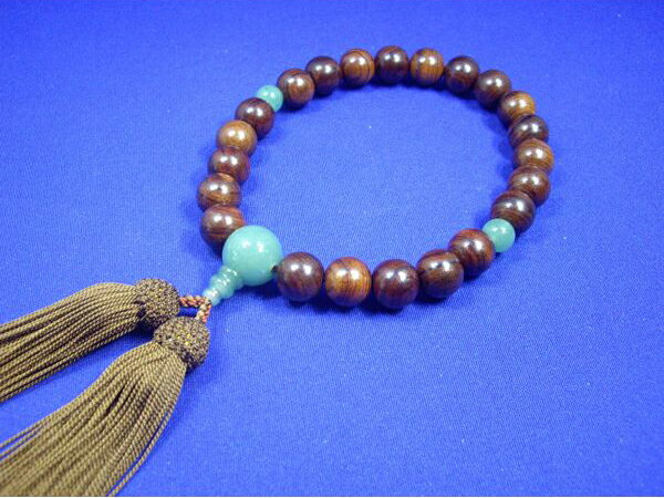 お数珠：男性用数珠：栴檀インド翡翠「一年保証付」栴檀の木玉とインド翡翠の組み合わせ
