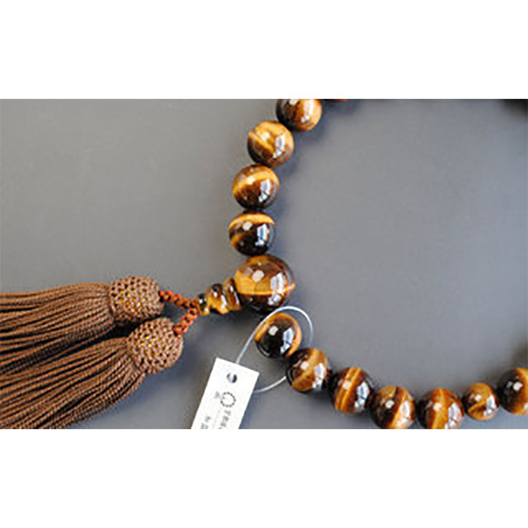 【お数珠】 京都数珠製造卸組合・男性用数珠・虎目石・正絹頭房付