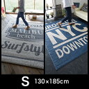 【送料無料】【130×185cm/1.5畳】マリブ ブルックリン ニューヨーク NYC 西海岸 防臭 消臭 日本製 ラグマット ラグ カーペット インテリア 北欧 アメリカ デザイナーズ 滑り止め おしゃれ ネイビー デニム グレー 国産 英字 ロゴ