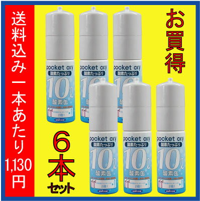 【酸素スプレー】ポケットオキシ【酸素缶の大革命！！】容量たっぷり10リットル、富士山での登山でも大人気！！6本セット