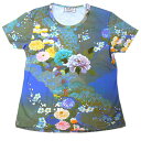 【和柄半袖・プリントTシャツ】花鳥風月・紺碧百花繚乱国内最大級・総柄レディースプリントTシャツ・シリーズ [T-W015-148]