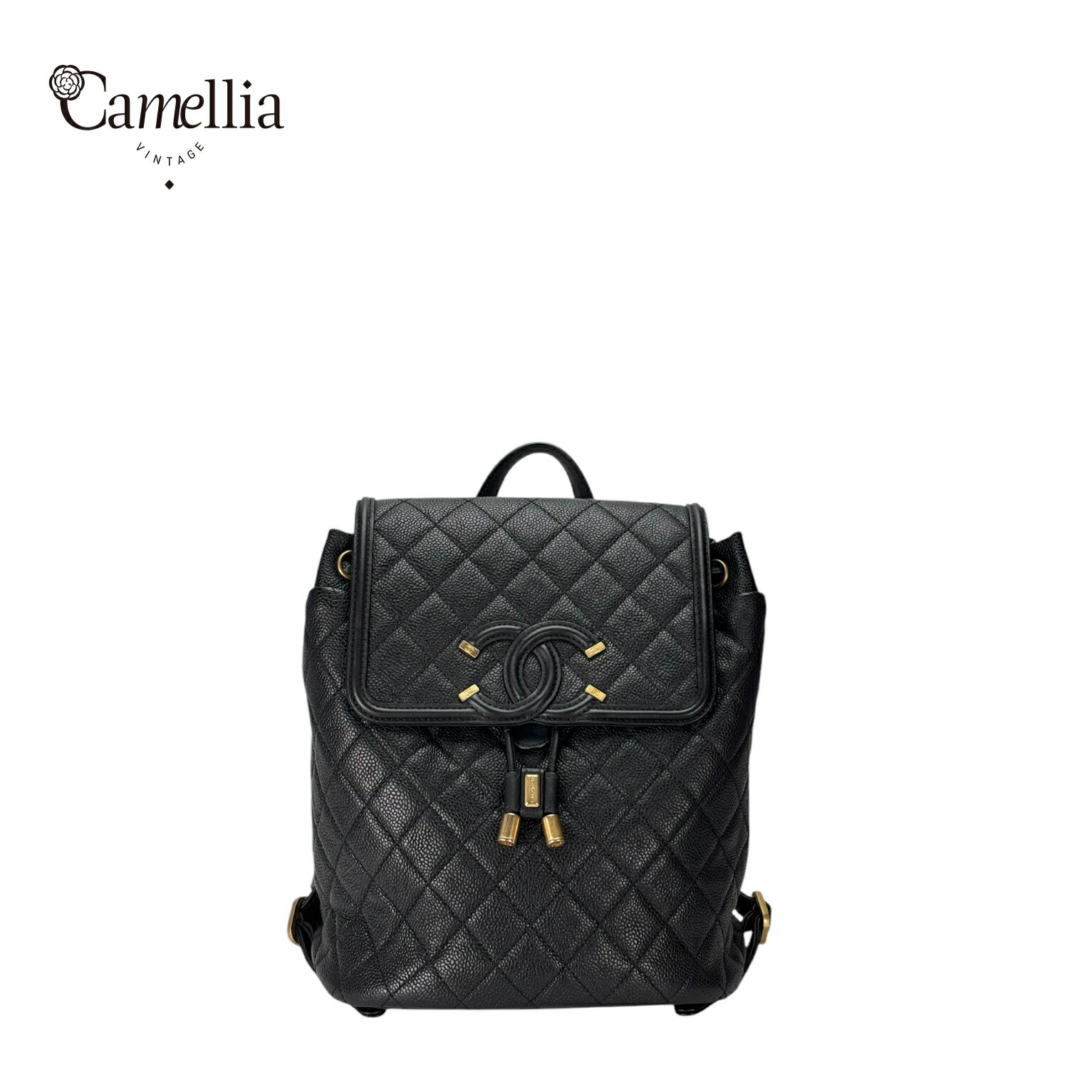 【中古】 CHANEL シャネル CCフィリグリー ココマーク バックパック リュックサック ブラック 黒 ゴールド金具 キャビアスキン A57090