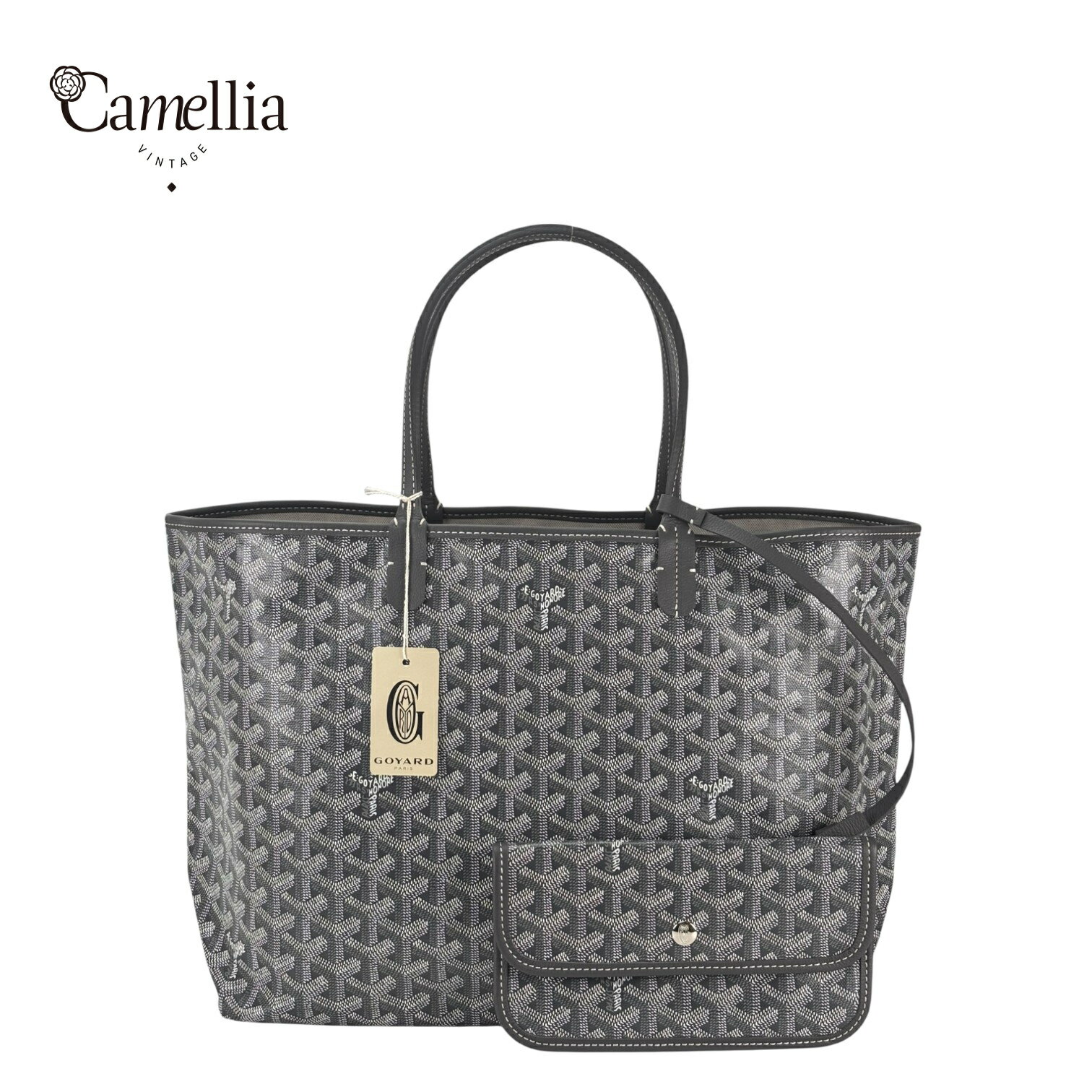 【中古】 GOYARD ゴヤール サンルイ GM トートバッグ ブラック/グレー PVC レザー ポーチ付