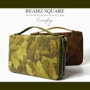 【BEAMZ SQUARE】 ビームススクエア セカンドバッグ スエード牛革 迷彩柄 本革レザー メンズ カモフラージュ 長財布 ダブルファスナー 鞄 札入れ BS-2466 Men's