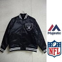 Majestic(ビッグワッペン)アスレティックヘヴィウェイトサテンジャケット(スタジャン)NFL(オークランド レイダース)Oakland Raiders☆マジェスティックMM23-ORL-0017-BLK5