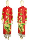 アオザイ 花柄 伝統スタイル 白のパンツつき ベトナム製きゃらファッションオリジナル 送料無料