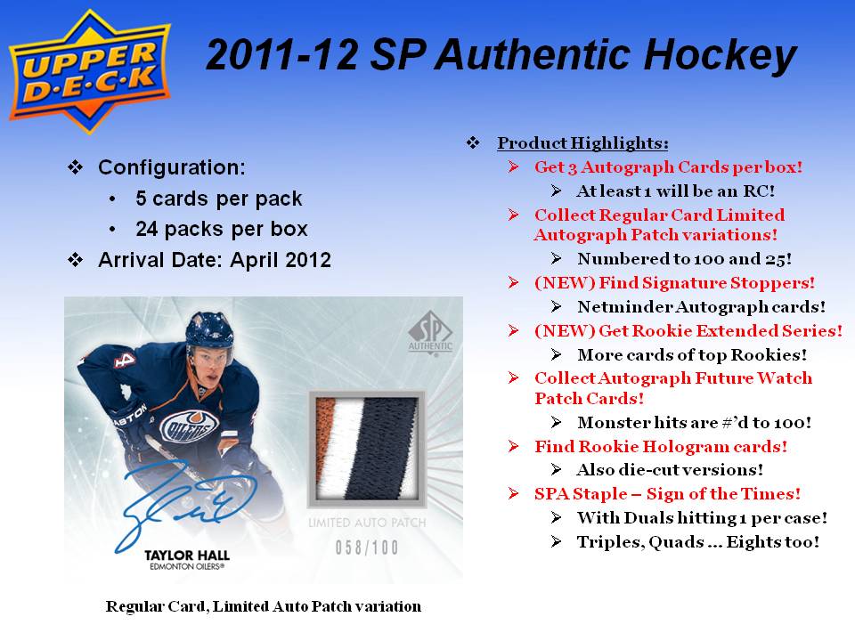 【予約】 NHL 11/12 UD SP Authentic ボックス (Box)