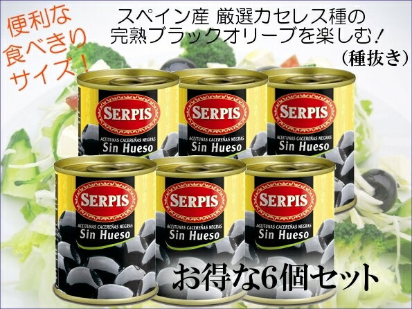 Serpis セルピス　ブラックオリーブ（種ぬき）　食べきりミニサイズ120g　6個セットお得な6個セット【10%OFF】うれしい食べきりサイズ！スペイン産の厳選カセレス種オリーブの実！