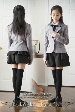 女の子スーツガールズぺプラムパンツスーツ5点セット(ジャケット,パンツ,ブラウス,リボン,ブローチ)140cm150cm160cm165cmグレー子供フォーマルスーツセット子どもスーツ七五三入学式卒園式卒業式冠婚葬祭