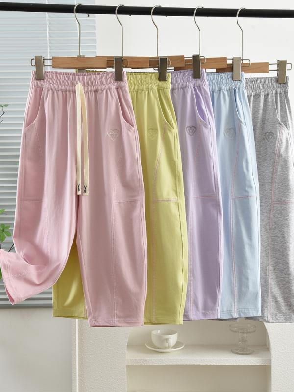 おしゃれ ファッション 夏用 薄手 軽量 綿100% コットン ゆったり リラックス カーブデザインパンツ 女の子 ガールズ 女児 ベビー キッズ ジュニア 虫よけ 防蚊 スポーツ 運動 アクティブパンツ