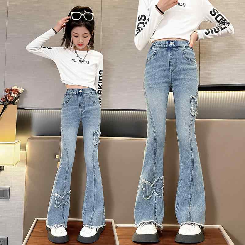 女の子 女児 ガールズ 春夏物 デニムパンツ ジーンズ 伸縮性 ストレッチ パンツ ズボン おしゃれ ファッション トレンド フレアシルエット ラッパズボン 小学生 ジュニア キッズ 子供服