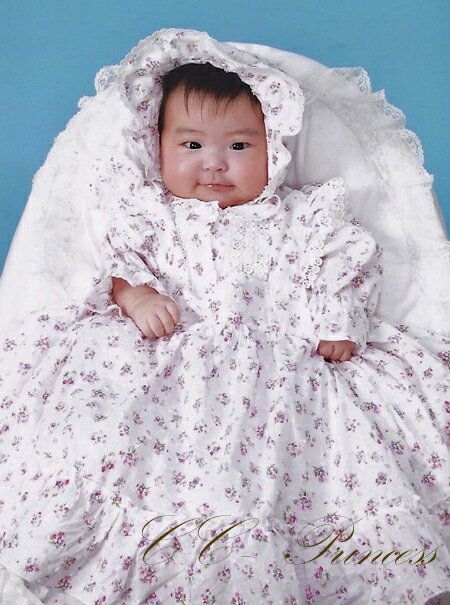 70cm ワンピース、 フォーマルドレス、 コットン、 コットンのベビードレス/エプロン・帽子付3点セット 女の子、 結婚式、 花柄、 BB,002 1歳のお誕生日に 品質一番の