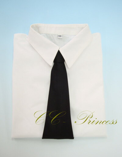 ≪白の長袖ワイシャツと黒いネクタイのセット≫・大きいサイズ・130-160cm