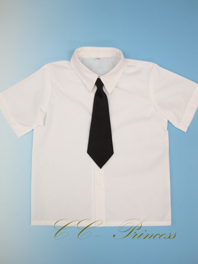 ≪白の半袖ワイシャツと黒いネクタイのセット≫・大きいサイズ・130-160cm