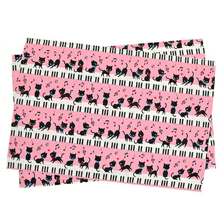 ランチョンマット（2枚セット）　ラージタイプ　ピアノの上で踊る黒猫ワルツ（ピンク）　日本製…...:ccstyle:10029029