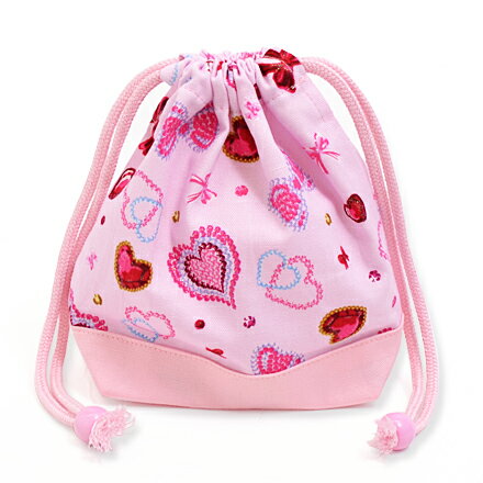 巾着袋・小 コップ袋 ハートとリボンのきらきらビューティー（ピンク） × オックス・ピンク 日本製 ...:ccstyle:10013754