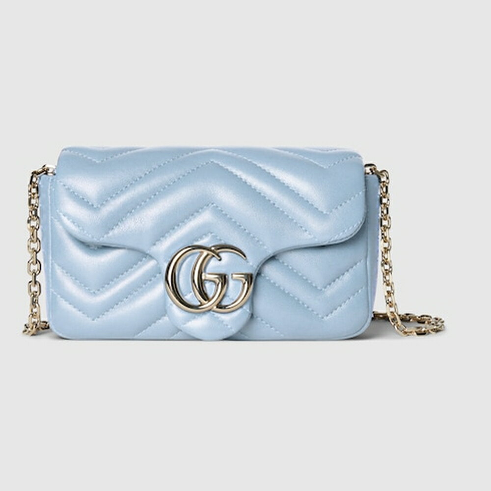 グッチ GUCCI レディース GGマーモント ミニ ショルダーバッグ【ライトブルー レザー 】【送料無料】【正規品】