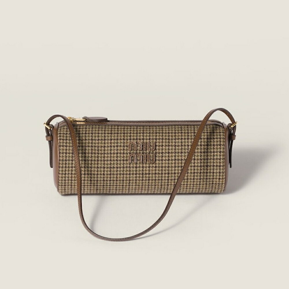 ミュウミュウ MIU MIU ウールxレザー ハウンドトゥース ポーチ5NE851_2DU5_F0324【ダークブラウン 】【送料無料】【正規品】